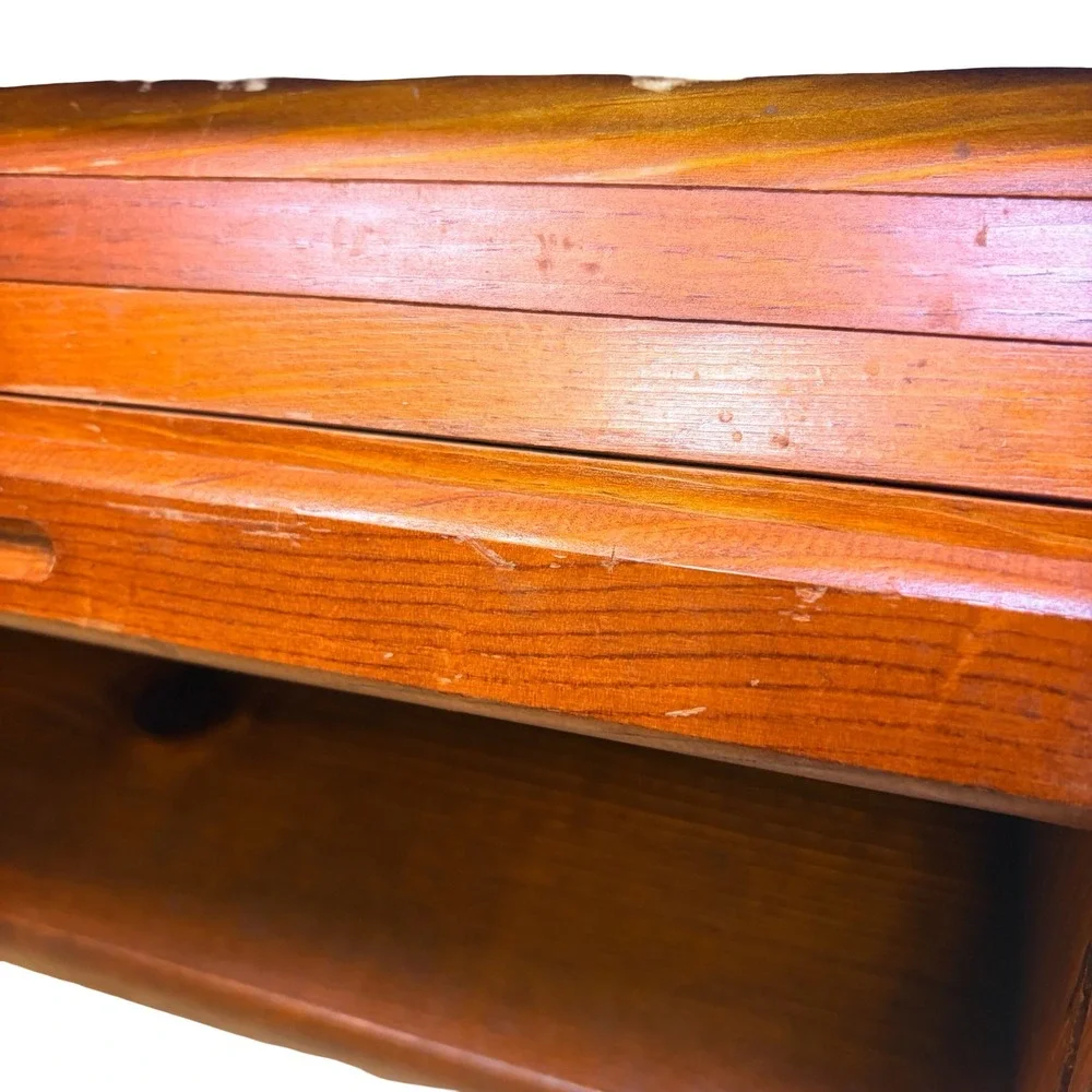Vintage Wooden Roll Top Bread Box Kitchen Counter Storage Farmhouse Brown MCM